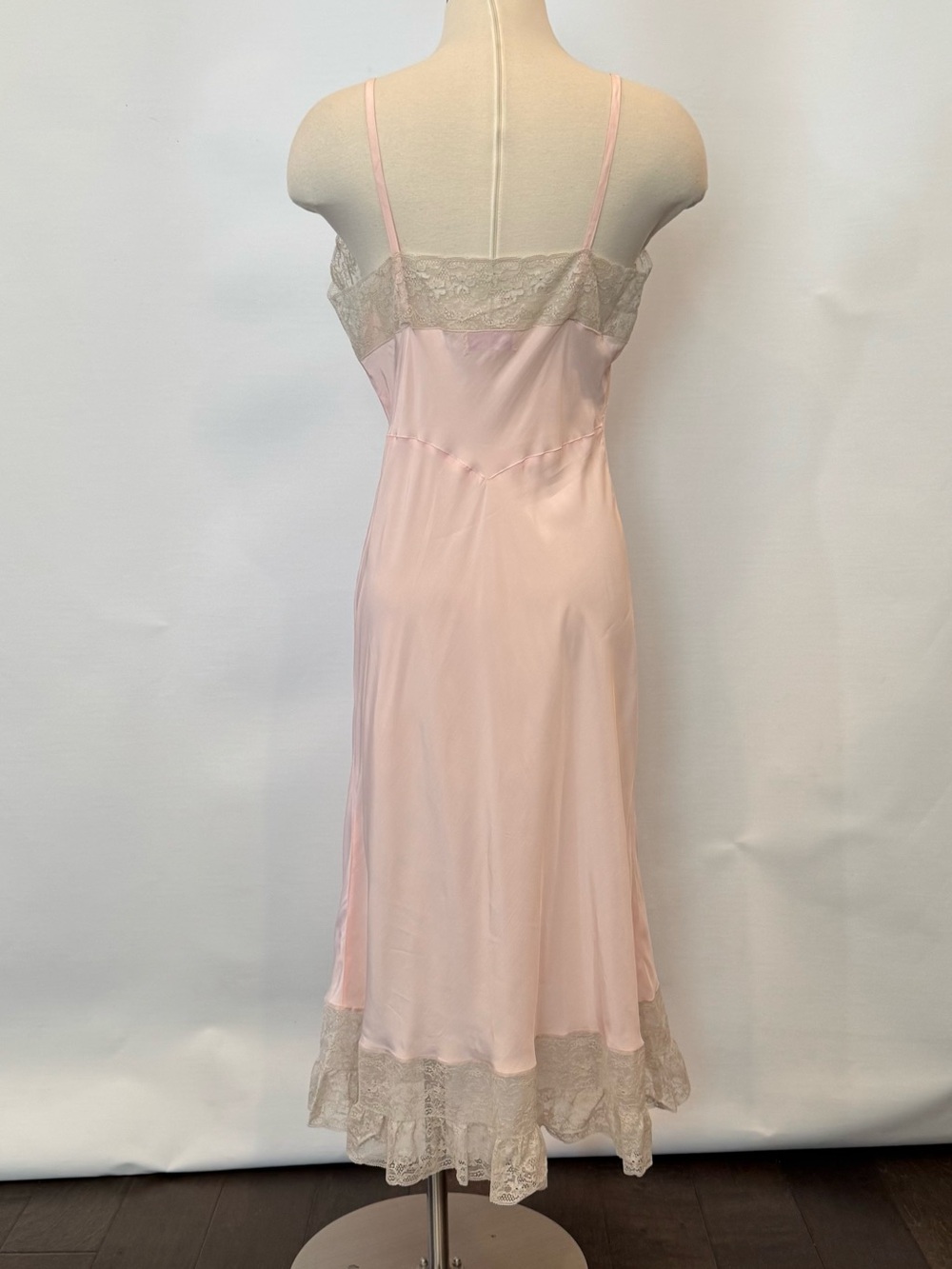 1940s Silky Rayon Pink Ivory Lace Skycharmer Skylon Vintage Full Slip Dress 18 L - Picture 10 of 13
